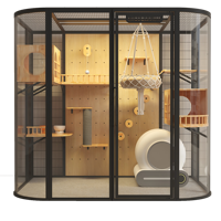 USMILEPET Villa pour chat en bois massif aux coins arrondis, cage panoramique en verre, vue complète, cage sécurisée transparente, maison pour chat DIY, enclos de luxe pour chat