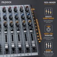 PADOCK Console de mixage numérique professionnelle 12 canaux - 99 effets DSP avec Bluetooth - MJ-1604