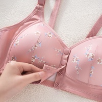 Soutien-gorge une pièce en dentelle à imprimé fleurs de cerisier avec détails boutonnés, ajustable, confortable, à bonnets couvrants, sans armatures, fermeture avant pour femme