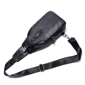 Sac bandoulière multifonctionnel en cuir de vache véritable Andong à motif crocodile pour homme – Sacoche de poitrine tendance pour voyage - Product Image 2