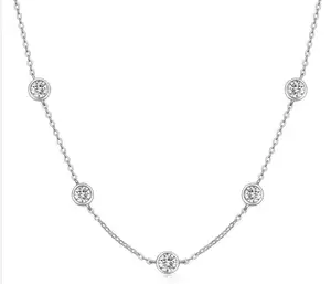 Fashion S925 Sterling Silver Chain Necklace Women Fine Jewelry Round Moissanite Choker Necklace