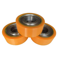 Roues en polyuréthane PU/Nylon jaunes, type plat, roulement à billes, bande de roulement ferme, résistance à l'usure, usage intensif, pour chariots élévateurs manuels et électriques