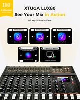 Table de mixage audio 8 canaux XTUGA LUX80 à prix d'usine, console de sonorisation avec écran couleur et affichage des paroles |   Console de mixage DJ avec effets DSP