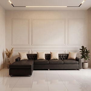 Canapé d'angle contemporain en cuir PU beige avec dossier capitonné et chaise longue pour salon, hôtel, salle de séjour - Product Image 5