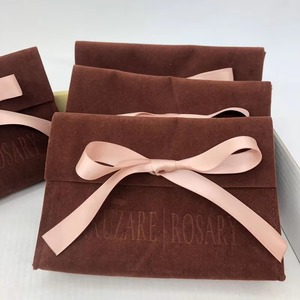 #New Arrival Custom Logo Printed Velvet Dustproof Rectangle Small <b>Envelope</b> Flap Jewelry <b>Gift</b> Bag with Ribbon Bow - Product Image 1