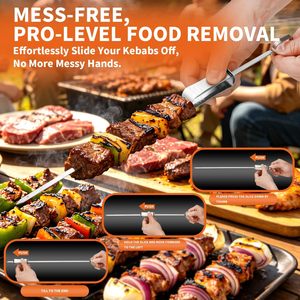 10pcs Reusable Stainless Steel Kabob Skewers Flat Metal <b>BBQ</b> Barbecue Skewer Grilling Skewers Set Carry <b>Bag</b> for Outdoor - Product Image 2