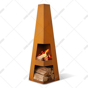 Chiminea contemporánea de acero Corten, chimenea grande de leña para exteriores de 150cm con chimenea y tienda de troncos para calefacción en el patio trasero - Product Image 2