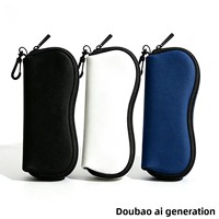 Étui à lunettes en néoprène caoutchouté rigide en stock, sac à fermeture éclair, motif uni disponible, plusieurs couleurs, poche à monnaie avec crochet