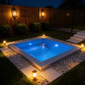 Piscina cuadrada de fibra de vidrio para patio trasero, mini piscina para jardín de villa con escalones, piscina sobre el suelo. - Product Image 6