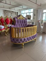 2025 Neueste Neue Design Einzigartige Hot Sale Top Luxus Lila Gold Thron Holz Baby Kind Bett Kristalle Geschnitzte Schatz Kinder Hohe Krippe