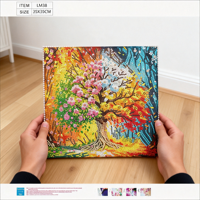 Kit de Peinture Diamant Abstrait Encadré Arbre des Quatre Saisons, Impressions Artistiques Complètes en Cristal pour Adultes