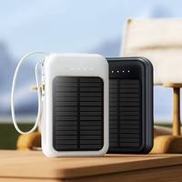 Batterie solaire portable de haute qualité avec logo personnalisé, 5000/10000mAh, 4 câbles intégrés, chargeur de téléphone avec lampe torche et cordon