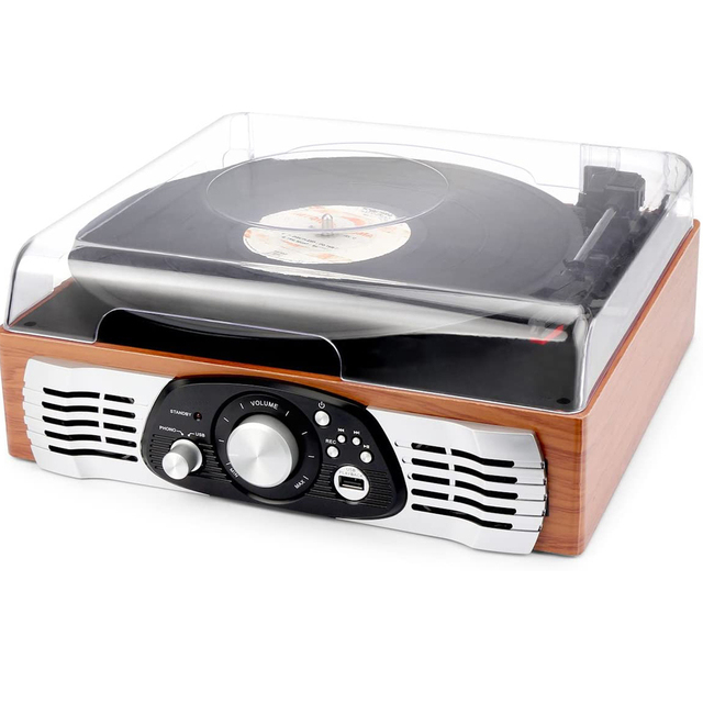 High Quality Turntable Built-in Speakers USB Encoding Wood Finish Belt Driven Convert Vinyl MP3 1W2 Customizable Color OEM Brand