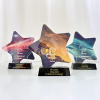 NOUVEAU Trophée étoile fleur en cristal imprimé en couleur avec base noire