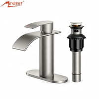 Robinet de lavabo en nickel brossé pour hôtel et appartement, avec siphon escamotable, eau chaude et froide, mitigeur de salle de bain à poser sur le comptoir