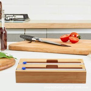 Wooden Food Wrap Cutter Box Dual Slot Plastic Foil <b>Organizer</b> Kitchen <b>Drawer</b> Storage Natural Wood Color - Product Image 5