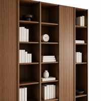 Armoire sur mesure pour appartement, bibliothèque autoportante, cadre en aluminium, portes Shaker, corps en OSB, finition grain de bois, étagères ouvertes