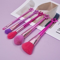 Ensemble de pinceaux de maquillage Dongshen personnalisé, 5 pièces, manche en plastique coloré, poils synthétiques multi-styles, logo