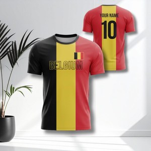 Maglia da Calcio Ispirata al Belgio Personalizzabile con Nome e Numero Rossa Gialla Nera per Tifosi - Product Image 1
