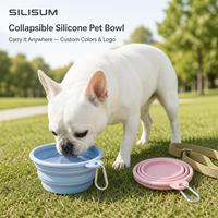 Bol de voyage pliable en silicone SILISUM personnalisé, bol d'alimentation pour chien pliable portable, bol pour animaux de compagnie en silicone de qualité alimentaire