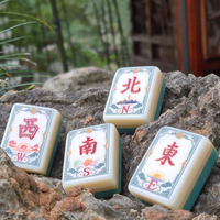 Jeu de Mahjong de style chinois, tuiles bicolores vert ivoire, motif vintage, jeu de tuiles de Mahjong américain pour divertissement festif