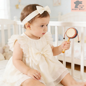 Abito <span class=keywords><strong>Elegante</strong></span> Estivo 2026 per Bambina in Tulle Morbido, Vestito da Compleanno Stile Principessa per Neonata di Un Anno, Senza Maniche con Fiocco - Product Image 3