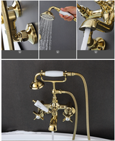Ensemble de robinetterie de douche et baignoire moderne en laiton non revêtu, finition cascade, montage sur pied, avec cartouche céramique et jet pluie