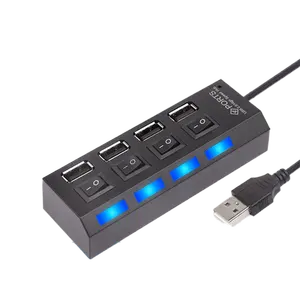 Concentrador de red USB con interruptor independiente, Hub divisor de 4 puertos con interruptor independiente, HUB USB 2,0