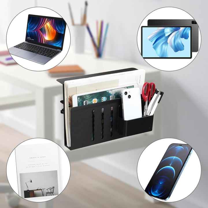 Clear Acrylic Desk Side Organizer - Under Desk Laptop Storage With Pen Holder & Headset Hook