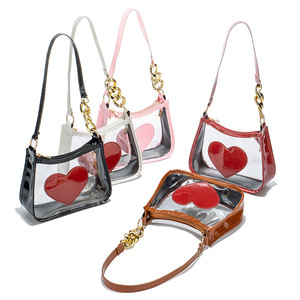 2025 nuova moda da donna borsa di gelatina dolce fresca a forma di cuore in pelle trasparente a spalla singola borsa dolce fresca sotto le ascelle - Product Image 1