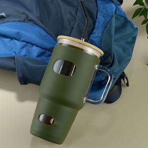 Gobelet de voiture en verre XH GT8011 32oz avec gaine en silicone anti-chute, poignée confortable, verre de qualité alimentaire, couvercle en bambou naturel - Product Image 6