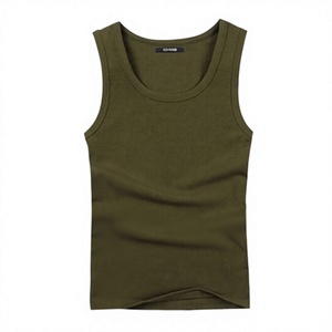 Men's Olive <b>Green</b> Sleeveless <b>Tank</b> <b>Top</b> O-Neck Solid Knitted Casual Wear - Product Image 3
