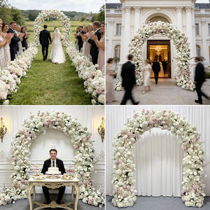 Luxurious Faux Silk Realistic Pink and White Modern Handmade Floral Wedding Arch Backdrop Decoration for Mother's Day - Product Image 2