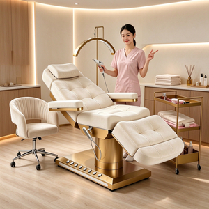 Cama de Masaje Eléctrica de Lujo, Mesa de Masaje con Base Dorada de Acero Inoxidable, Cama Facial para Spa y Salón de Belleza - Product Image 1