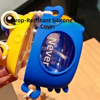 Nouvelle gourde en plastique réutilisable de 600 ml avec paille, motif crabe de dessin animé mignon, sans BPA, anti-fuite, pour enfants à l'école