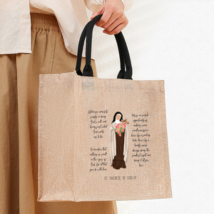 Sac de plage en lin personnalisé grand format avec motif catholique Sainte Thérèse de <span class=keywords><strong>Lisieux</strong></span>, sac fourre-tout monogrammé, cadeau pour femme - Product Image 4