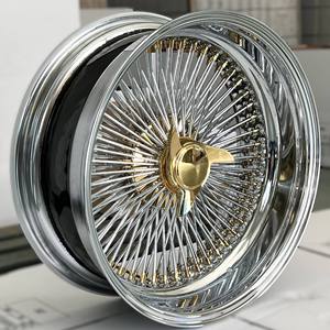 ล้อลวดเหล็กสีทอง 20x8 รีเวิร์สออฟเซ็ต 150 ซี่ ล้อลวดเหล็กสามสีทองพร้อมหูสามบาร์และอะแดปเตอร์ - Product Image 2