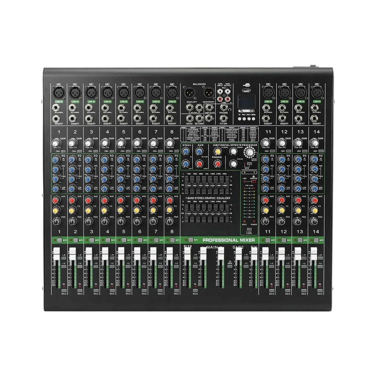 MRV8 Pro 8-channel 48V Audio mixer DJ Controls mixer audio interface Bluetooth USB recording computer playback