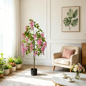 Arbre de glycine artificiel réaliste, plantes artificielles avec tronc en bois et fleurs en pot pour la décoration extérieure et intérieure, mariage, bureau, maison - Product Image 3
