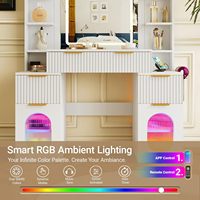 Coiffeuse moderne en bois avec 3 modes d'éclairage LED, étagères, 3 tiroirs, 2 armoires réglables et miroir sur pied pour dortoir, chambre et salon