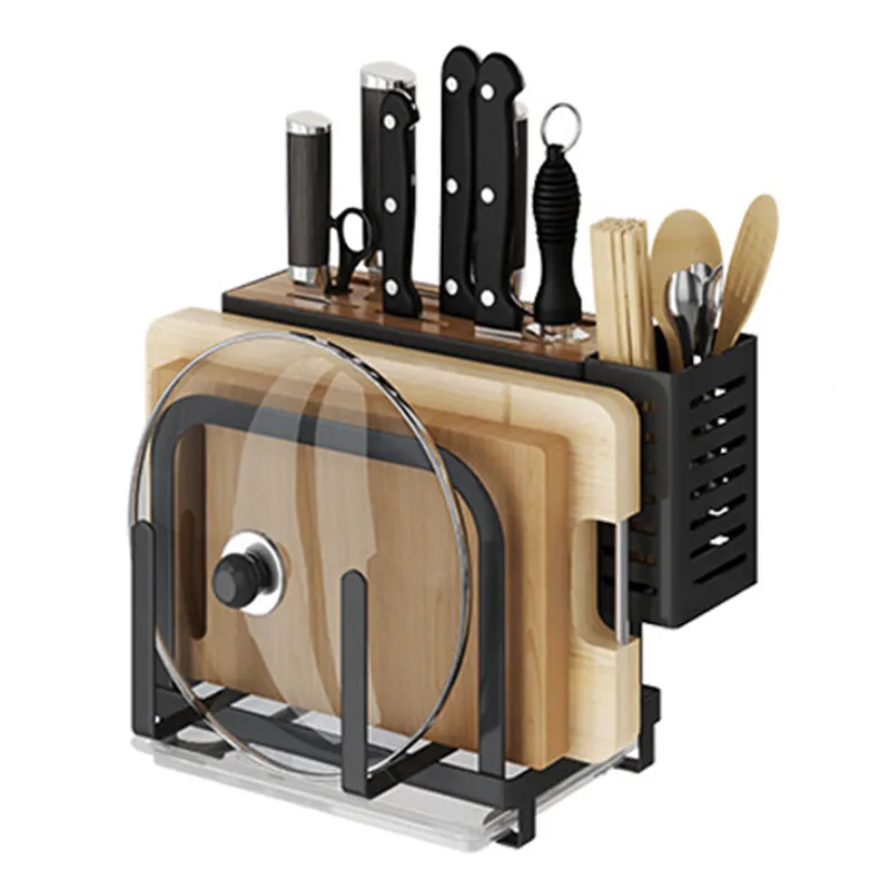 カウンタートップステンレス鋼キッチン収納4in1ナイフ/まな板/箸オーガナイザーナイフブロックホルダー