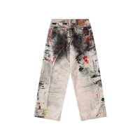 Jean en denim 3D imprimé numérique effet éclaboussures de peinture, coupe baggy, personnalisé pour hommes