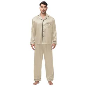 Pyjama long en satin pour homme, nouvelle collection printemps, style coréen, vêtement d'intérieur en soie et polyester tissé, technique thermique - Product Image 5