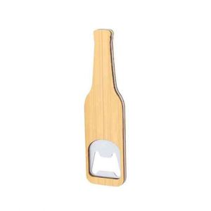 Ouvre-bouteille personnalisé en acier inoxydable en forme de bouteille de bière avec poignée en bois, design personnalisable, cadeau promotionnel - Product Image 2