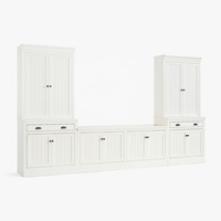 Pusat Hiburan Farmhouse Entertainment Center dengan Pintu Beadboard, Rak TV dengan Lemari Buku & Laci Samping, Konsol Media dengan Perangkat Keras Hitam