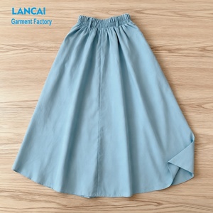 Falda <span class=keywords><strong>Midi</strong></span> Azul Claro para Mujer, Personalizable, Cintura Elástica, Algodón y Lino, Falda <span class=keywords><strong>Midi</strong></span> en Línea A con Decoración de Lazo - Product Image 4