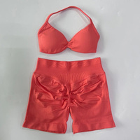 Ensemble de yoga 2 pièces en nylon 90 % et élasthanne 10 %, couleur bonbon, soutien-gorge et short sans couture