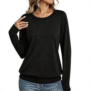 T-shirt en tricot à manches longues pour femme, col rond, couleur unie, coupe ample, décontracté, respirant, en coton, collection toutes saisons, Bangladesh - Product Image 6