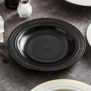 ชุดอาหารค่ำเซรามิกสไตล์วินเทจลายนูนสีดำขาว ชุดถ้วย จาน ชาม และชุดภาชนะเซรามิก - Product Image 4