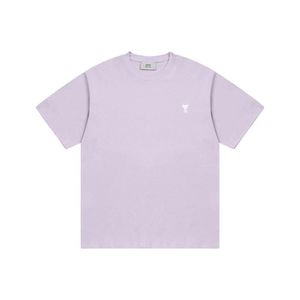 Camiseta AMI de moda con logo pequeño bordado, cuello redondo, manga corta, holgada, informal, para hombre y mujer, combina con todo, para verano. - Product Image 3